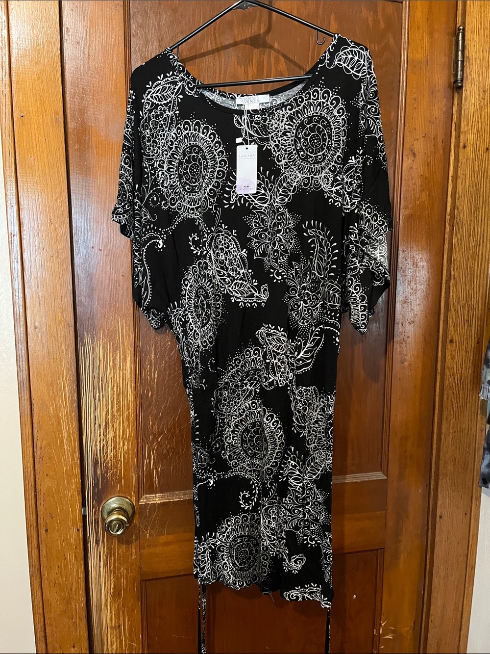VENUS Black White Paisley-Print Midi Dress